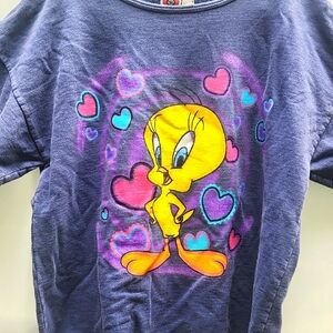 90s Looney Tunes Tweety Heart Graphic Charchture Sweatshirt Purple